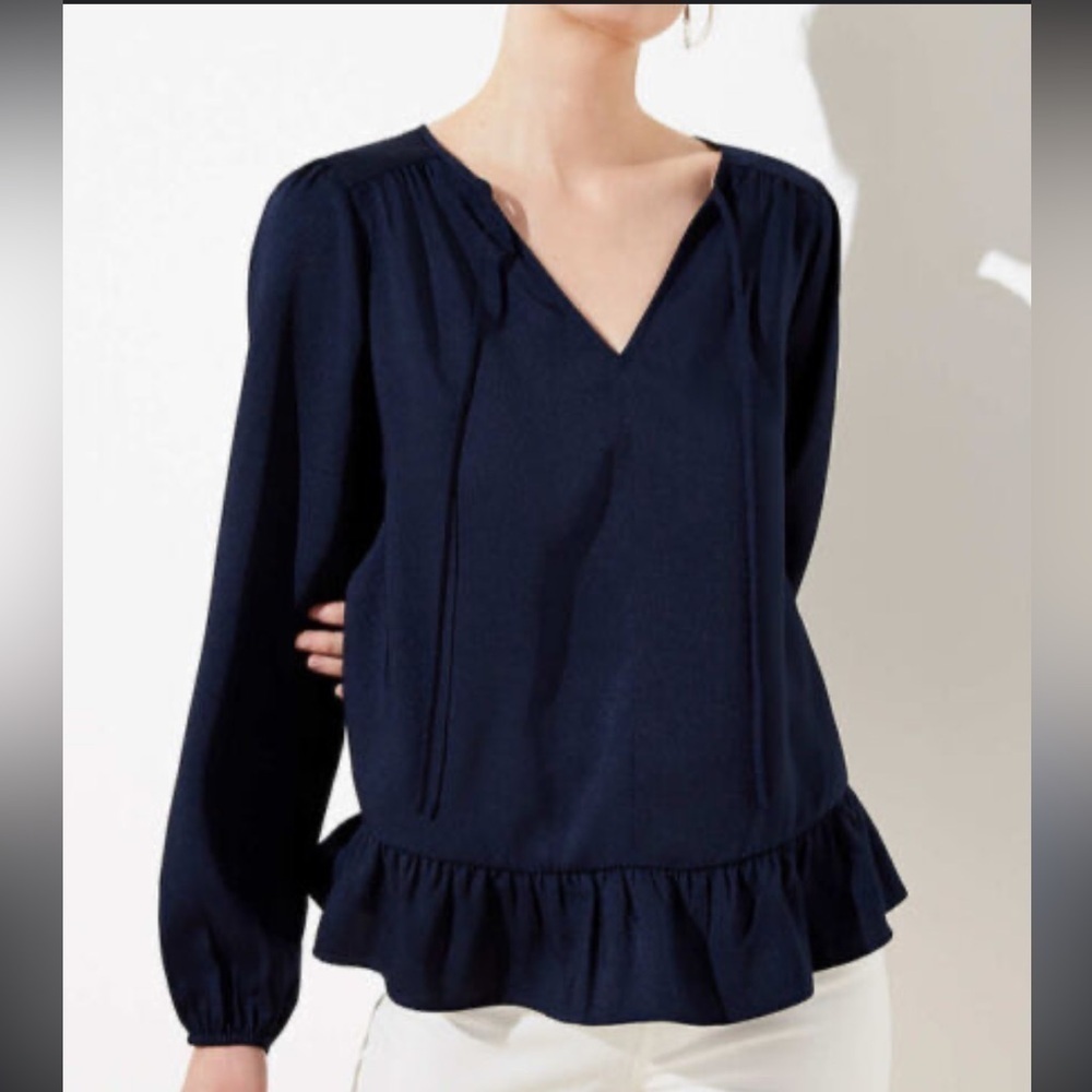 LOFT SPLIT NECK RUFFLE BLOUSE